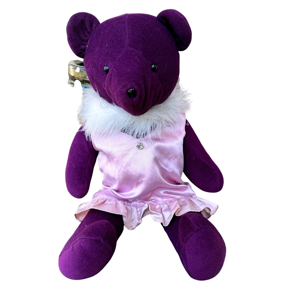 North American Bear Plush Vintage Purple Feather Cape Whimsical